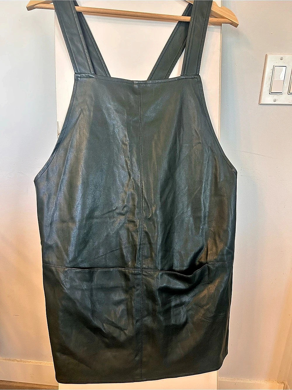 Zara Basic Forest Green Faux Leather Pinafore Jumper Dress - Size Medium